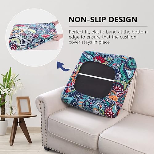 Miniatura 3 de hyha Fundas de cojín de repuesto impresas y elásticas para sofá removible, protector de muebles suave y flexible con parte inferior elástica (L,