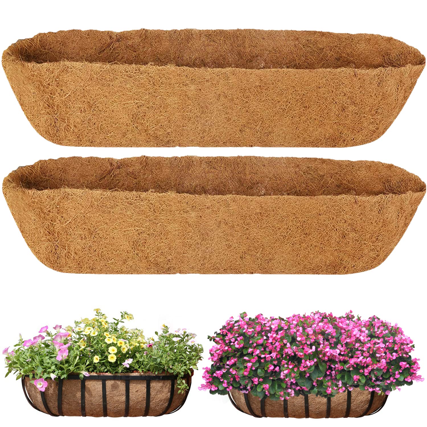 OusinbyHanging Basket Liner, 2 Pcs Coconut Liners for Planter Basket 30Inch Round Hanging Basket Liners Natural Coco Fiber Replacement Liners for Window Box Planter, Wall Basket (30inch)