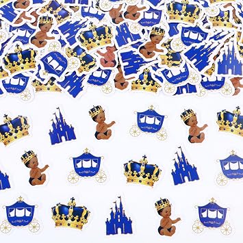 Jollyboom Royal Prince Birthday Decorations for Boy, 200Pcs Royal Prince Confetti Little Prince Baby Shower Decorations King Castle Crown Blue Confetti Double-sided for Boy Birthday Baby Shower Party