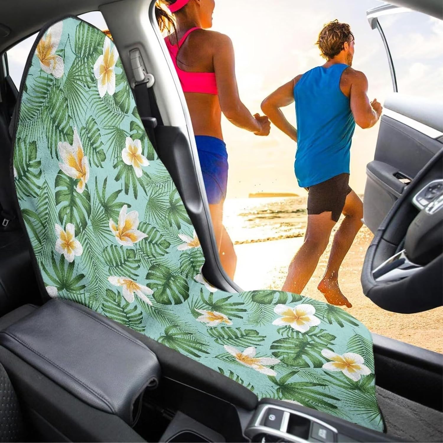 Car Seat Cover for Cars SUVs Trucks Jeeps,Waterproof Sweat Resistant Car Seat Covers for Gym Workout Running with Hawaiian Flower Design,Swimming Beach Hiking