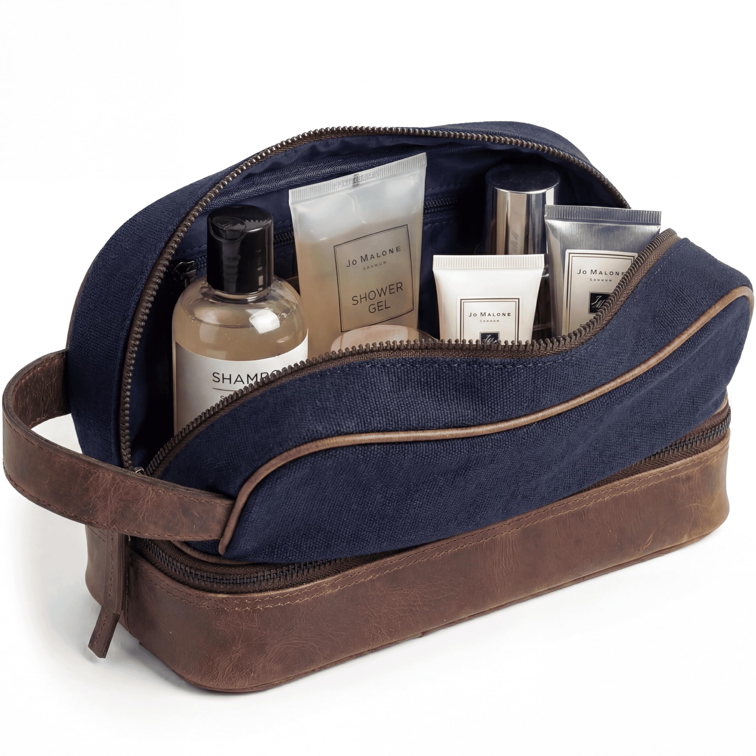 SID & VAIN® borsa toiletry vera pelle CARTER borsetta necessaire Toilette pochette beauty case da Viaggio uomo donna blu prodotto artigianale