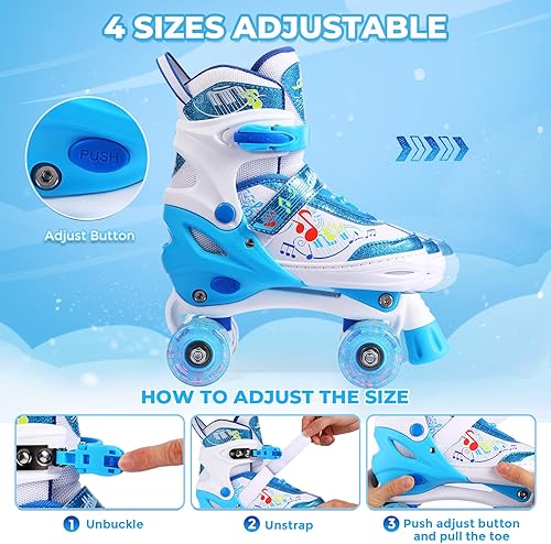 Miniatura 2 de Hikole Patines de ruedas para niñas y niños, 4 tamaños ajustables para niños con 8 ruedas iluminadas, patines para niños pequeños para exteriores e