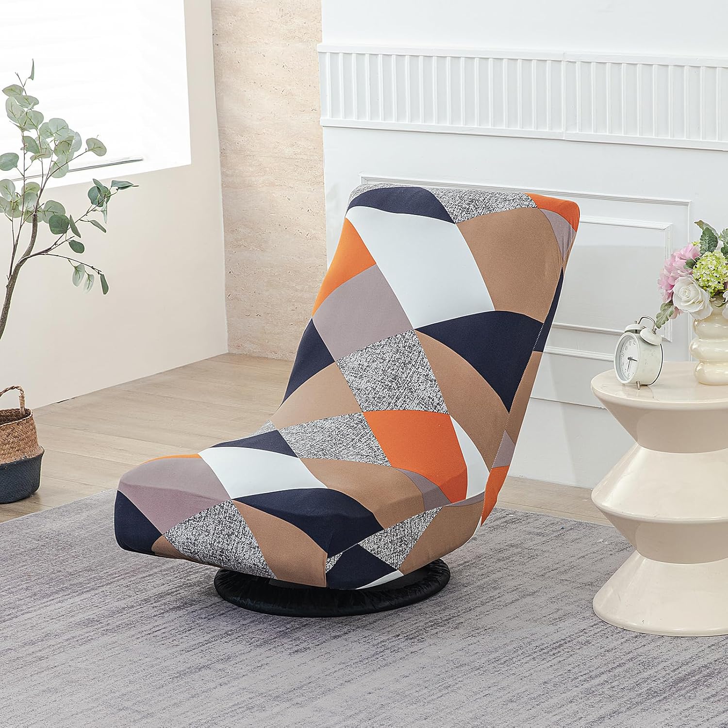 Elastic Swivel Floor Gaming Chair Cover, Printed Rotating Floor Chair Slipcover Folding Video Reclining Sofa Protective Cover Only (J,2pack)