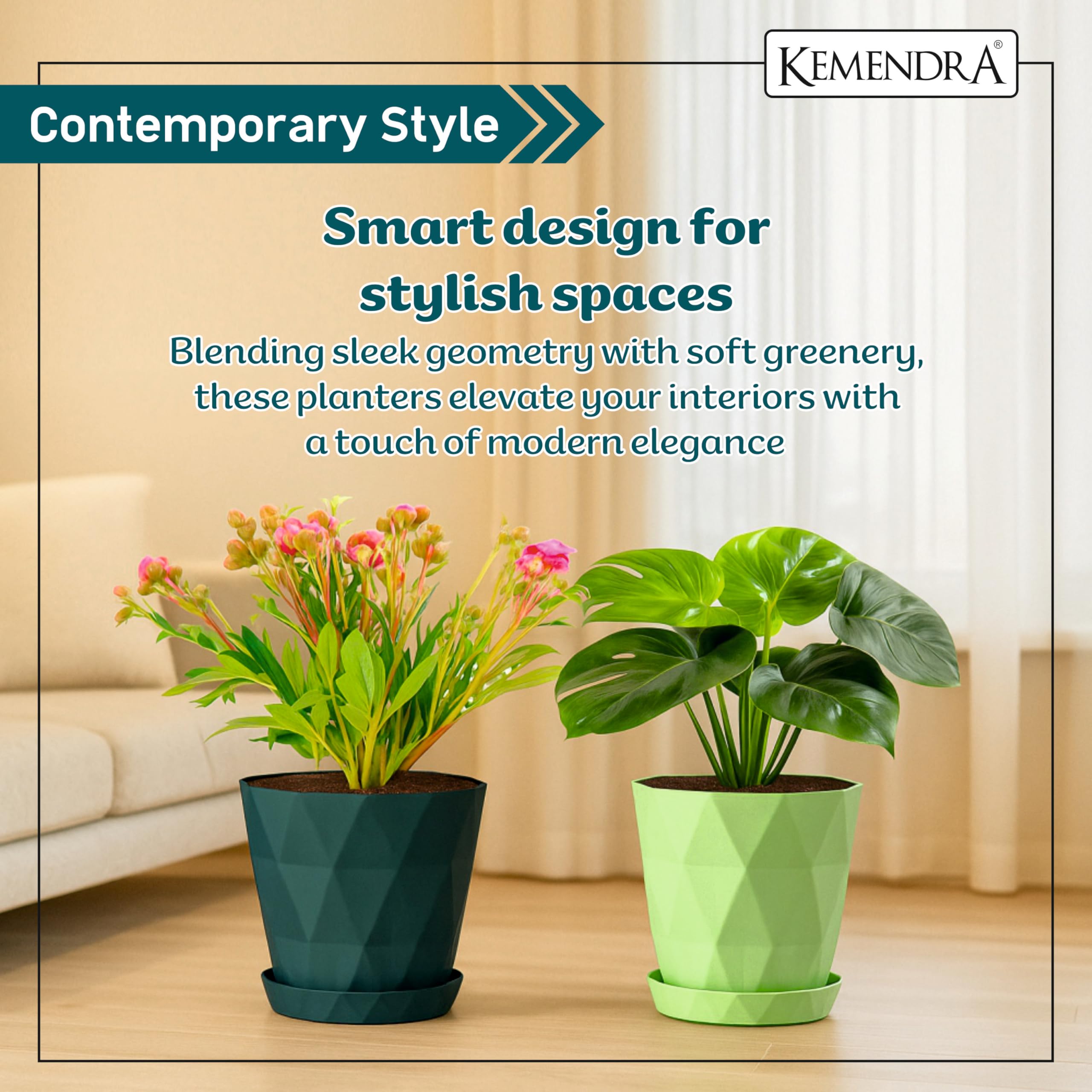Kemendra® Plastic Flower Pots for Home Decoration, Plant pots for Home Decor, pots for Plants Big Size Plant Pots for Garden Balcony Plastic Flower pots for Garden (Round Diamond Multi Colour 5) - Image 6 thumbnail