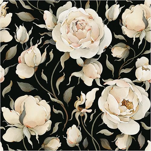 HAOKHOME 93242-1 Peel and Stick Wallpaper Floral Vintage Roses Peonies Contact Paper Removable Black/Beige/Olive Self Adhesive Mural 17.7in x 9.8ft