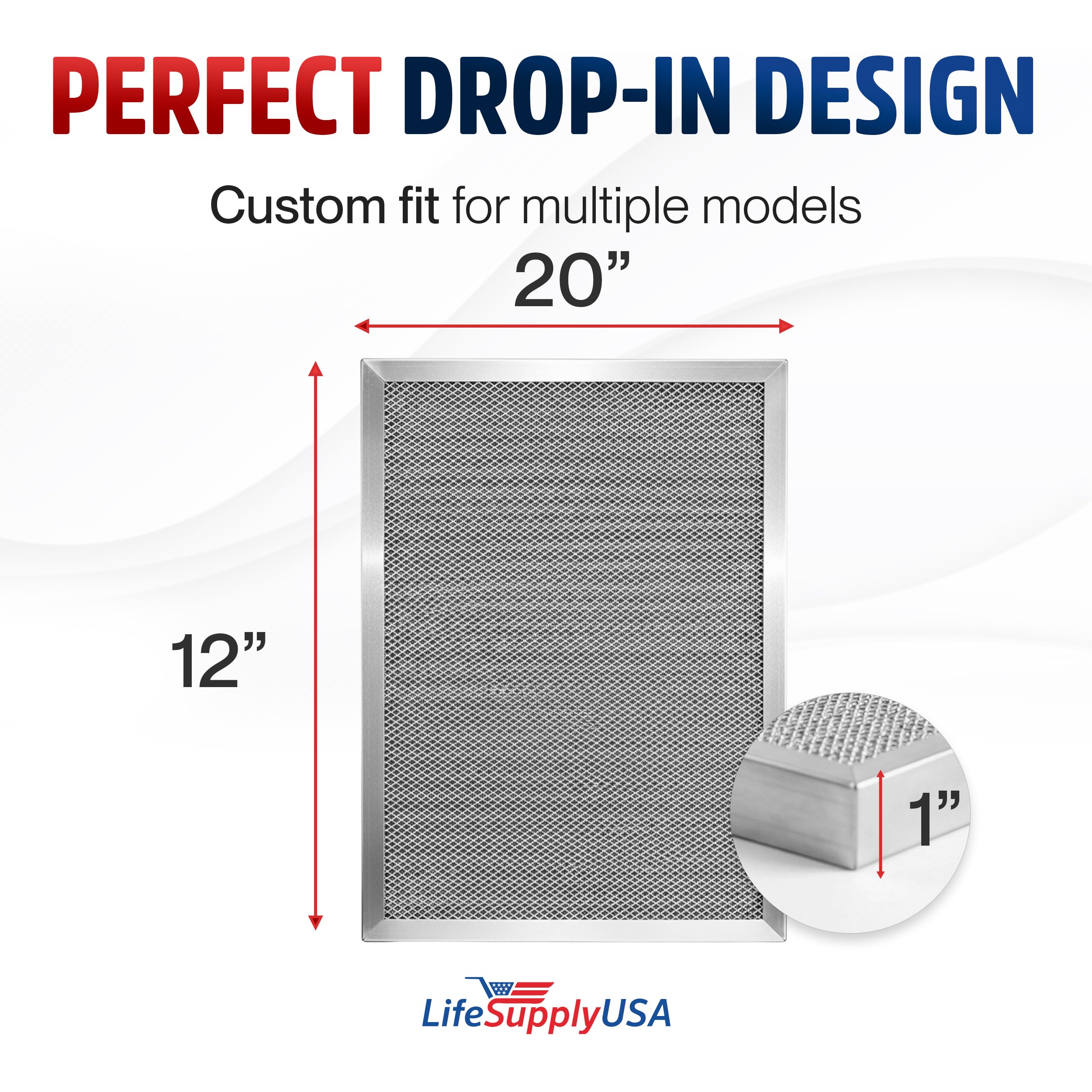LifeSupplyUSA - Filtro aria elettrostatico in alluminio (12 x 20 x 1), filtro aria condizionata lavabile per HVAC centrale, MERV 8, risparmio energetico, facile da pulire, durevole (confezione da 1)
