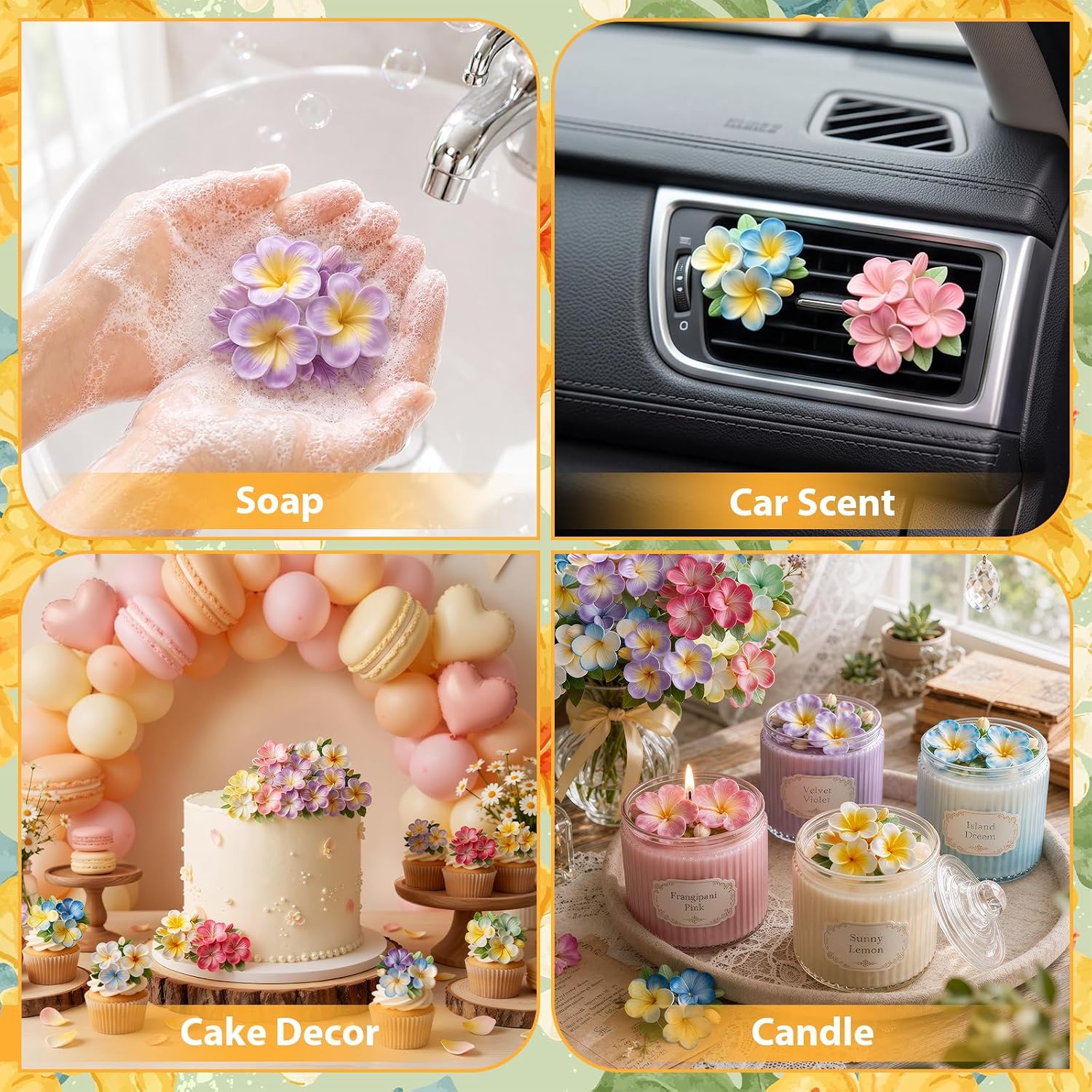3pcs Plumeria Flower Candle Silicone Mold 3D Tropical Frangipani Soap Molds