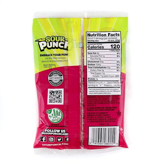 Sour Punch Bites, Sweet Strawberry Fruit Flavor, 5oz Bag (Pack of 12), Soft & Chewy Candy