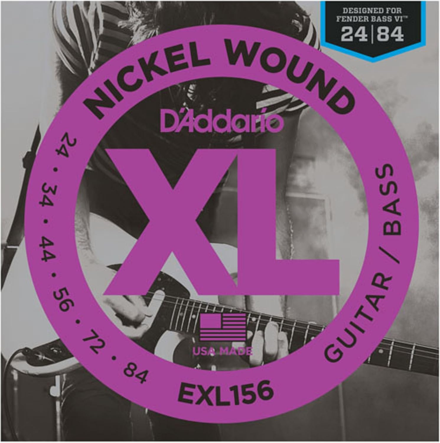 D'Addario XL156 Nickel Wound Electric Guitar/Nickel Wound Bass Strings, Fender Nickel Wound Bass VI, 24-84