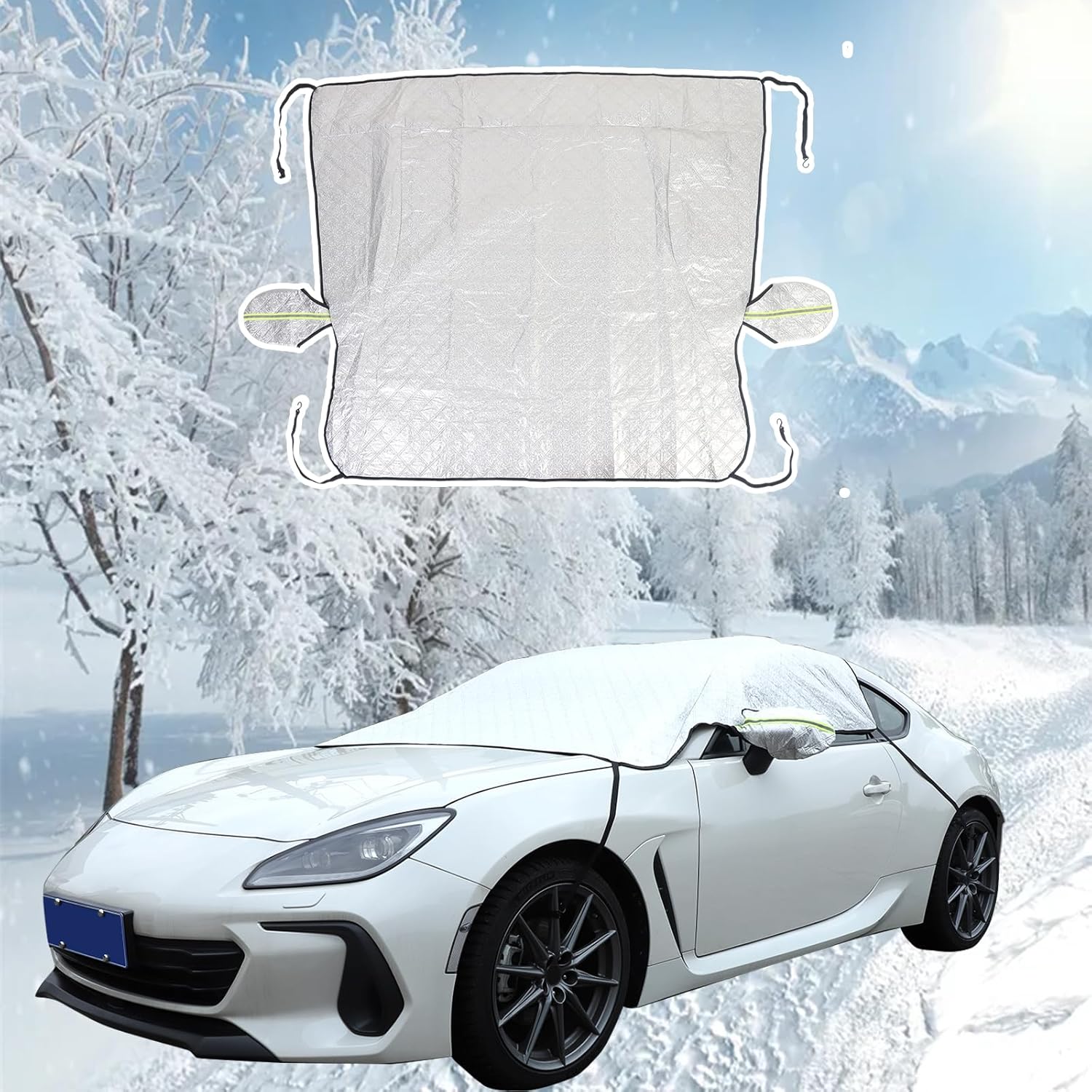 HAPPYHORSE Car Windshield Snow Cover Compatible with Subaru BRZ/Toyot@ GT86 2012-2025 Front Windshield Ice Snow Cover，with Side Mirror and Hook Foldable Windshield Ice Snow Protects Cover