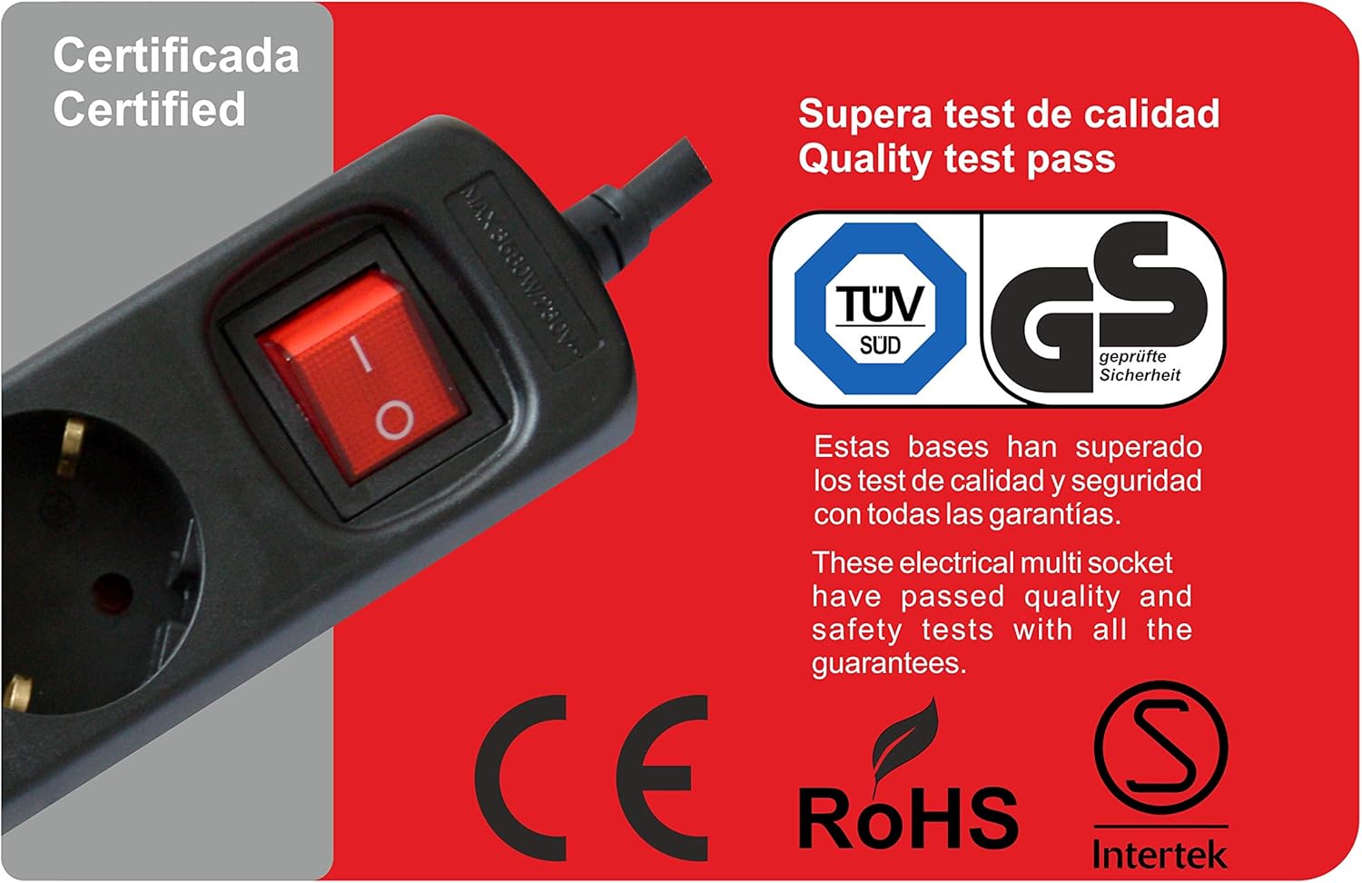 Silver Electronics 9643 Base eléctrica 3 salidas con interruptor, Negro, 1.5 m