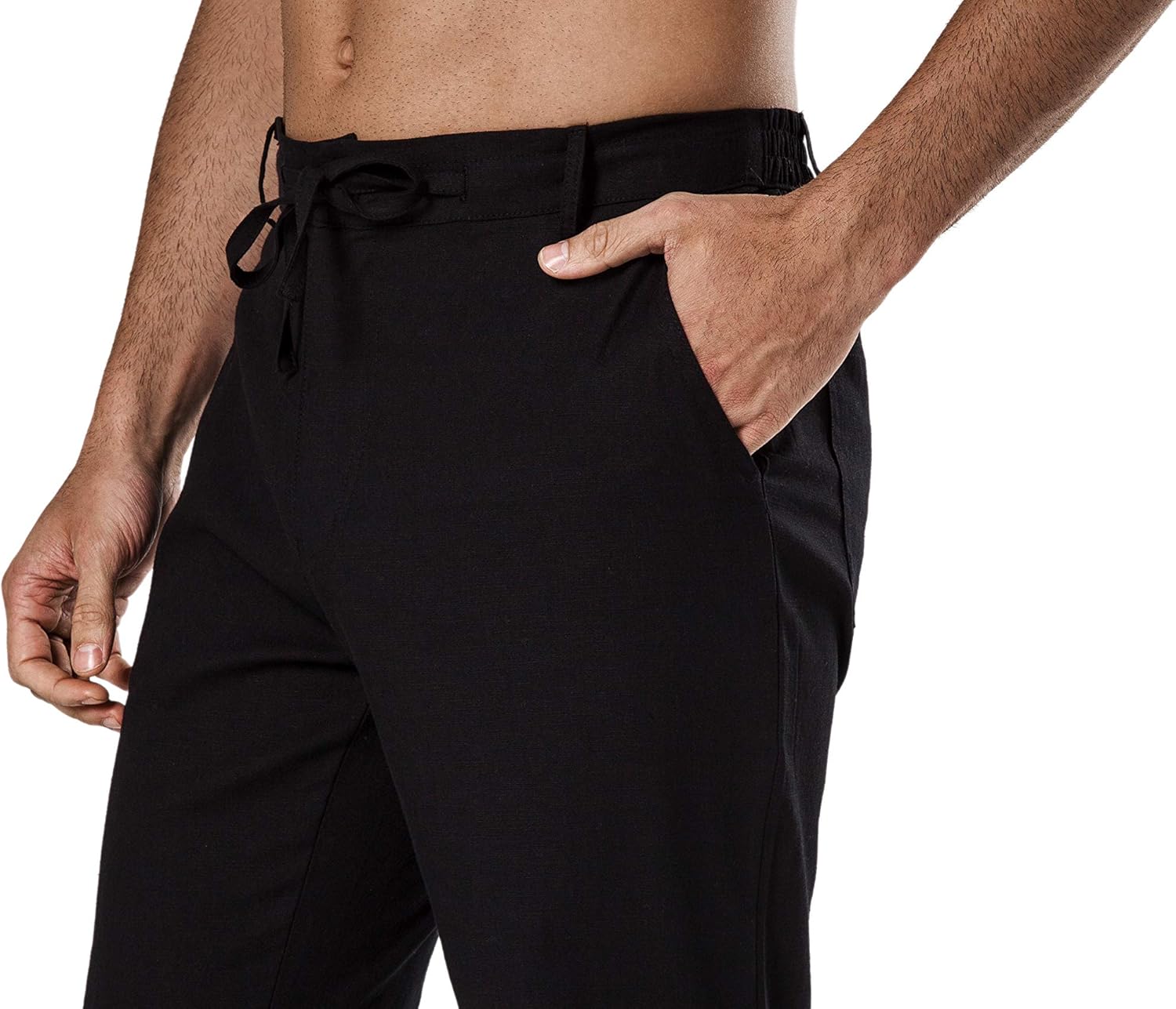 Men's Drawstring Linen Pant Elastic Waist Relaxed-Fit Casual Beach Trousers - Image 4