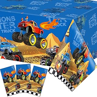 3 Pack Truck Tablecloth Truck Plastic Table Cover Truck Party Decorations Disposable Monster Truck Party Table Covers Truck Party Tablecloth Cars Theme Birthday Party Decor Supplies, 54 x 87 Inch