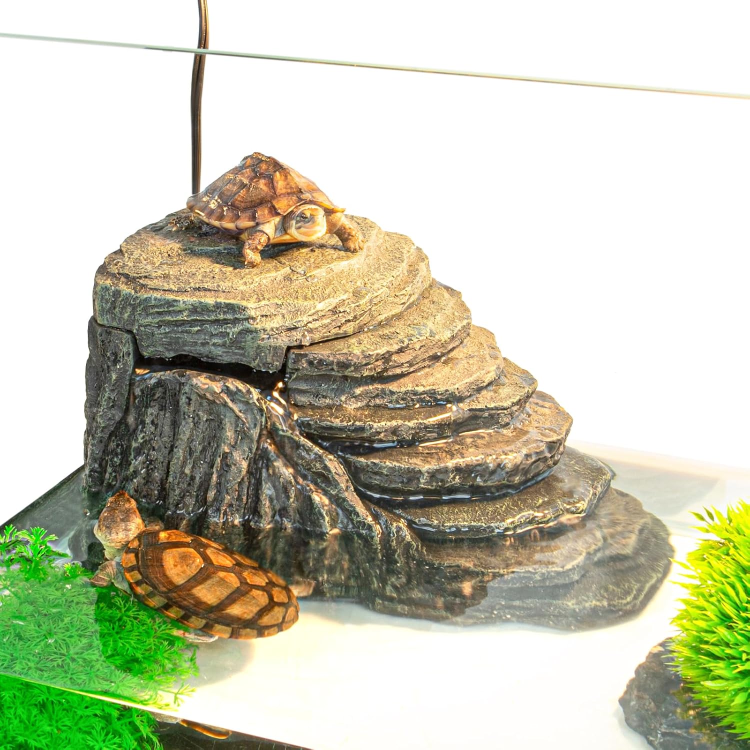 Turtle Tank Filter 20 Gallon, Basking Platform Filter with 3-Stage Filtration, Decorative Terrarium & Aquarium Water Filtration for Aquatic Turtles Frogs Newts, Adjusting Flow, Max 92.5 GPH