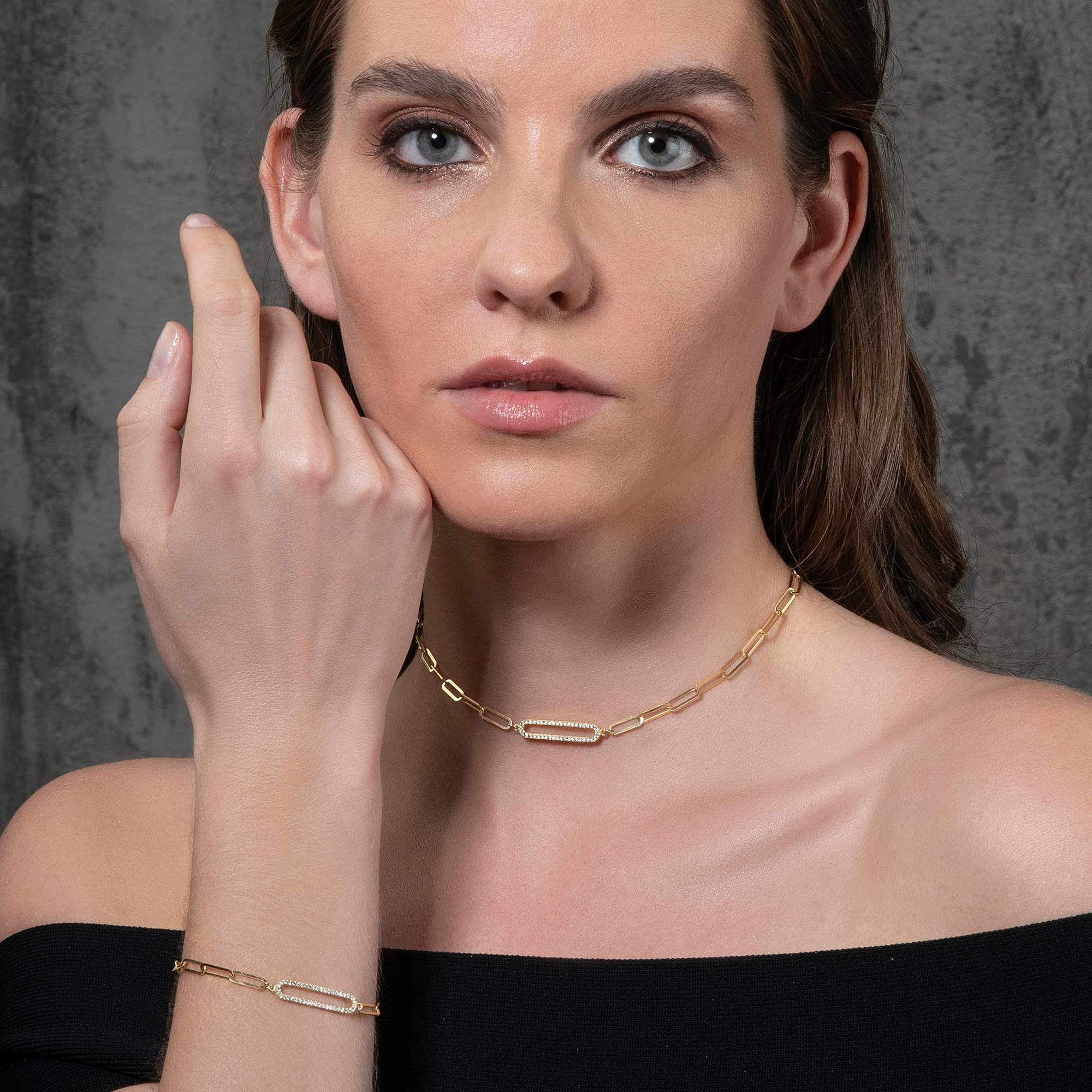 namana - Collar de cadena de malla para mujer y adolescente, collar de eslabones chapado en oro de 18 quilates, collar de mujer de oro con una malla central engastada con piedras de circonita cúbica