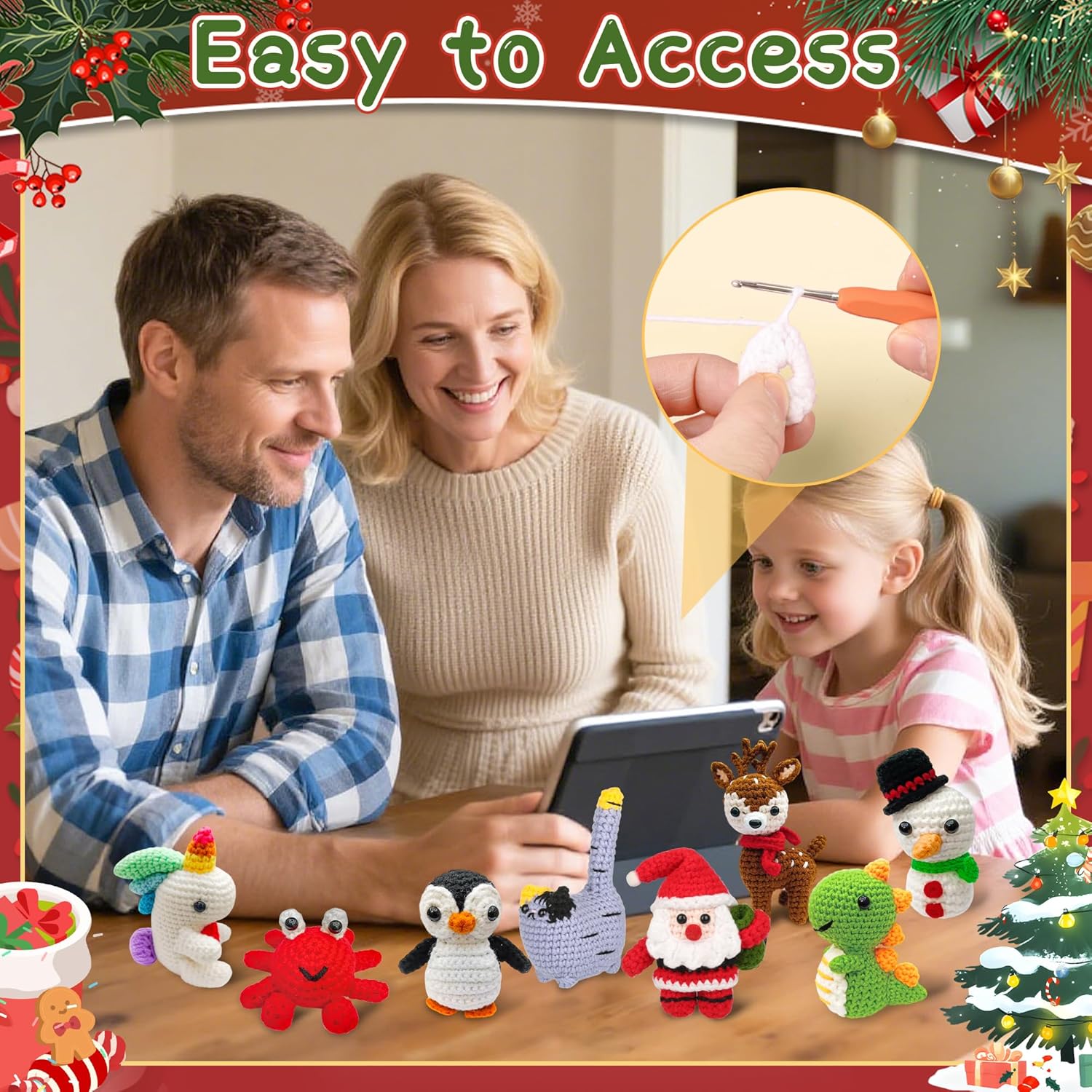 8Pcs Crochet Kit for Beginners, 2026 Great Christmas Gift for Crochet Lovers, DIY Craft for Adults and Kids, Crocheting Animal Kits with Step by Step Videos, Yarn, Crochet Hook, Birthday Holiday Gift