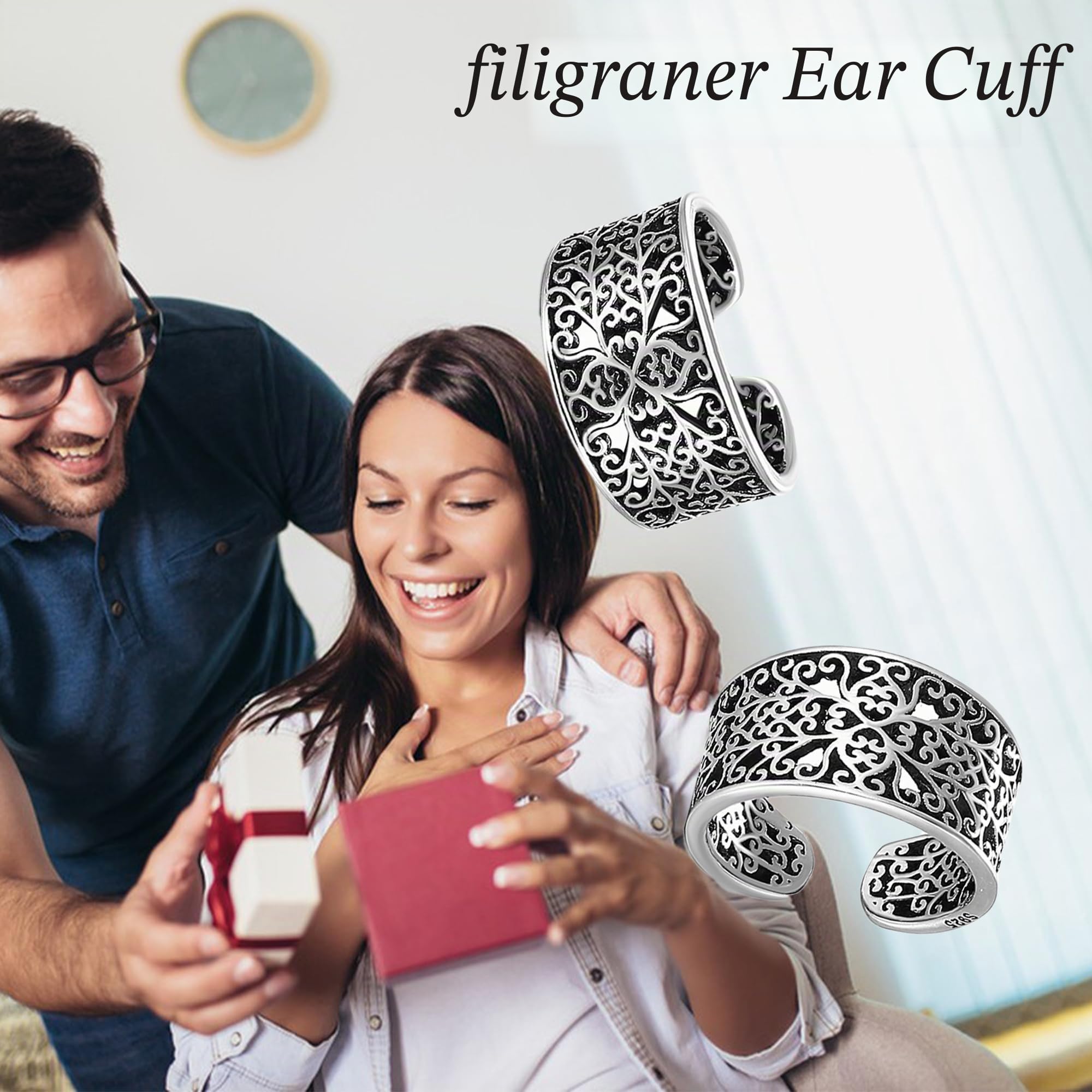 Filigran Ohrstulpe Sterlingsilber Keltischer Knoten Ohrclips Nicht durchdringend Knorpelohrringe Boho Schmuck Geschenke für Frauen