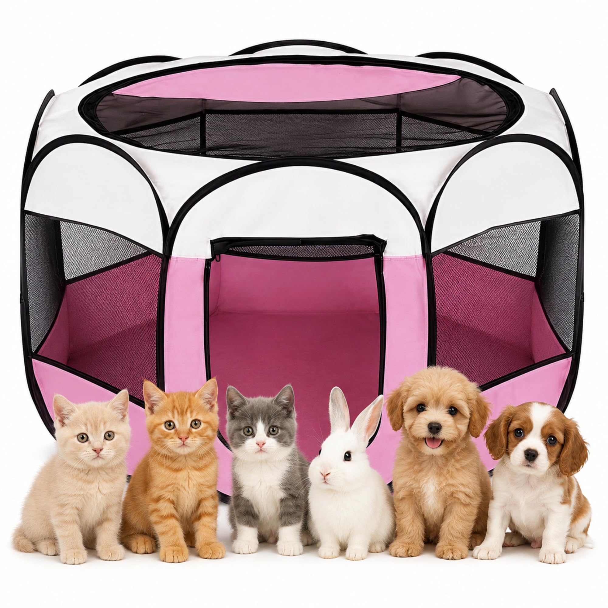 Recinto pieghevole per cuccioli, 74 x 74 x 43 cm, per la casa, box pieghevole per cani, gatti, conigli, interni ed esterni (rosa)