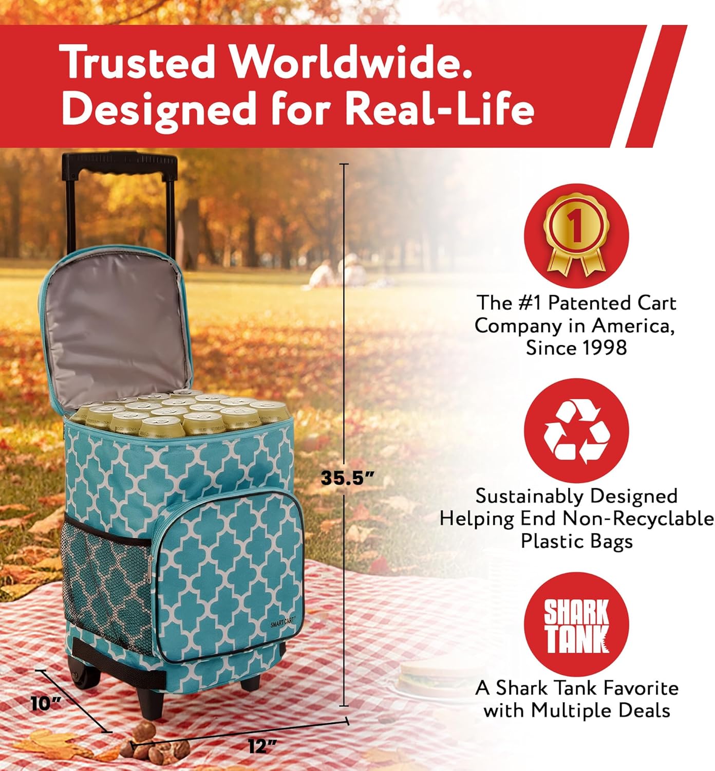 dbest products Ultra Compact Cooler Smart Cart, Moroccan Tile Insulated Collapsible Rolling Tailgate BBQ Beach Summer