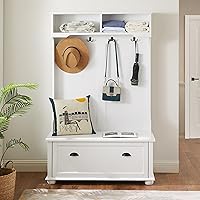 Vista 19 de Versátil árbol de pasillo 4 en 1 con 6 ganchos, práctico banco de entrada de nogal con estantes ajustables, zapatero de madera con 16 compartimentos