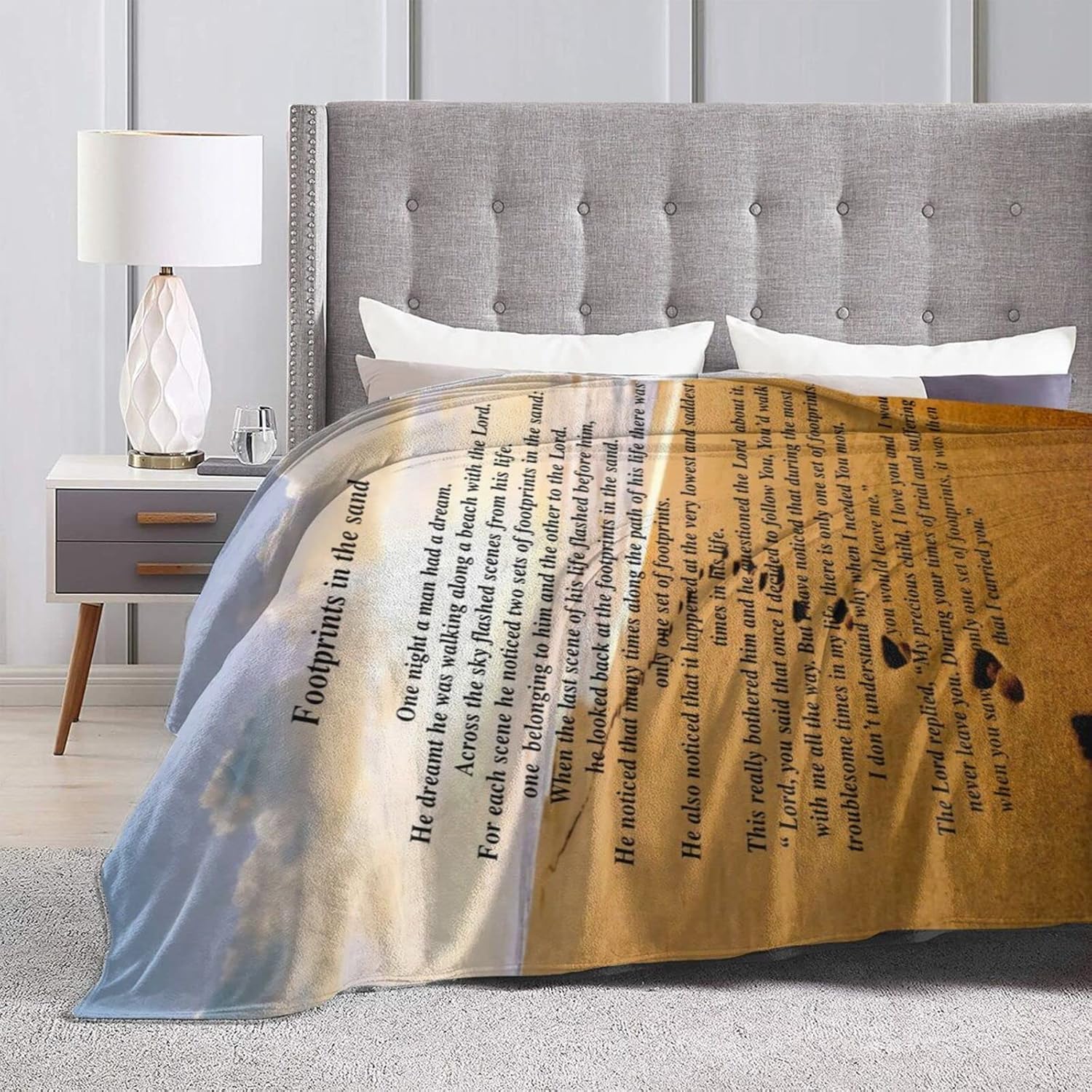 shangtiezao Footprints in The Sand Blanket Positive Poetry Throw Blanket Lightweight Blanket Flannel Blanket for Sofa Couch Bed Super Cozy and Comfy for All Seasons 60"X50"
