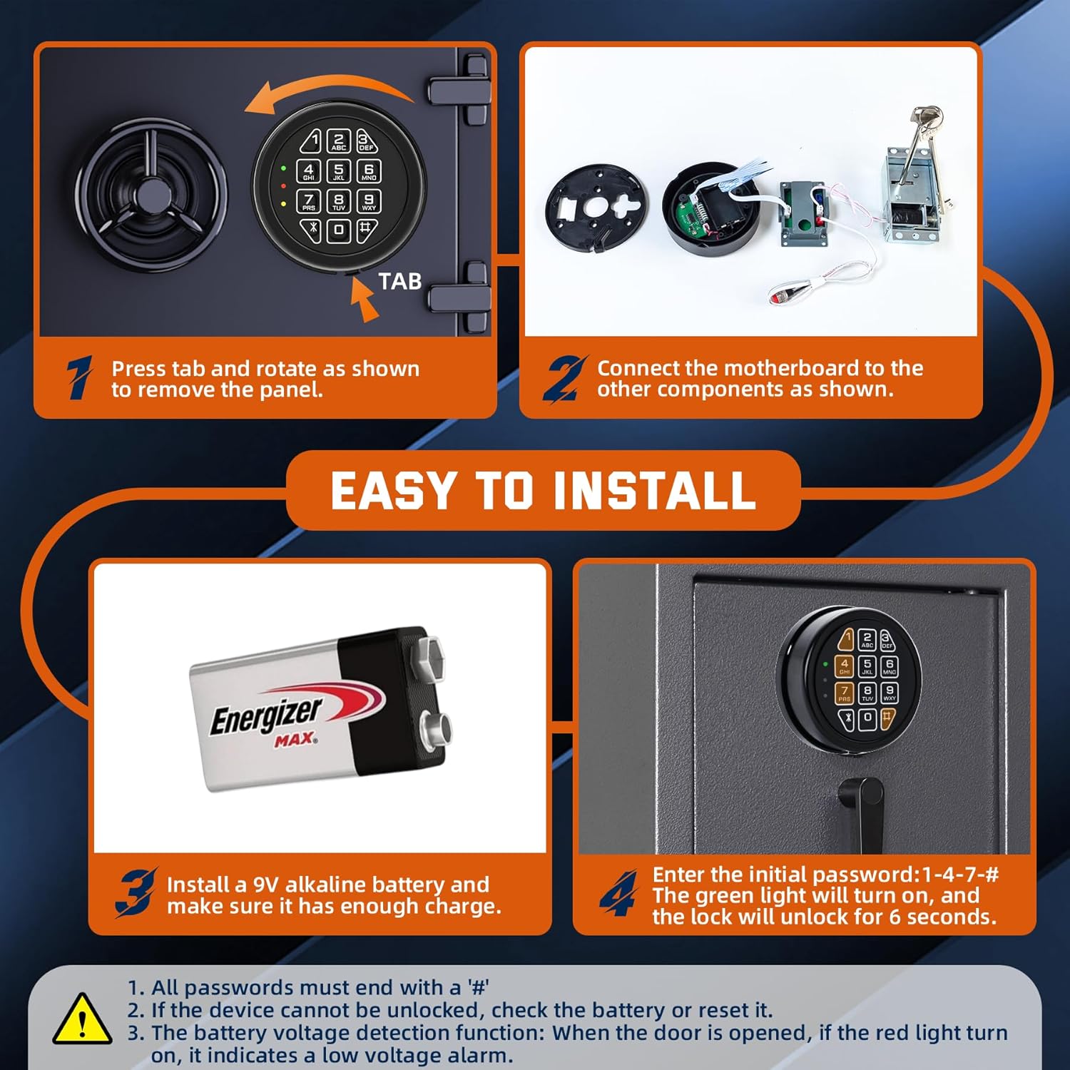 High Security Electronic Safe Lock Replacement Keypad with Solenoid Lock & 2 Override Keys, Fit Safe Box and More