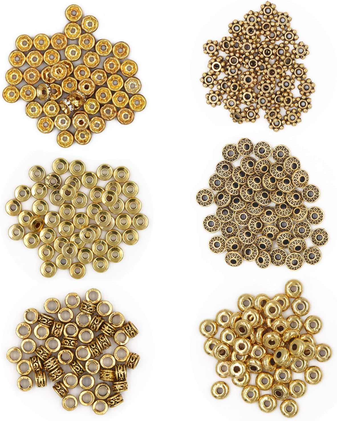 EuTengHao 600pcs Spacer Beads Jewelry Bead Charm Spacers Alloy Spacer Beads for Jewelry Making DIY Bracelets Necklace and Crafting (12 Styles,Silver and Gold)