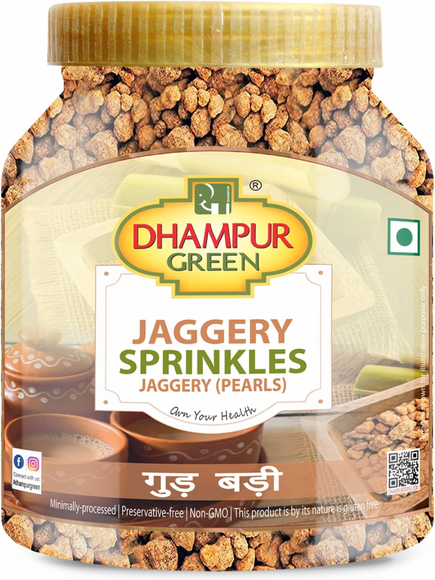 Dhampure Speciality Jaggery Sprinkles, 700G | Chemical Free Jaggery Sprinkles, No Sulphur, No Coloring Agent And Preservatives | Crushed Granular | Nutrient Rich Gud Powder | Hand Crushed Jaggery Pearls