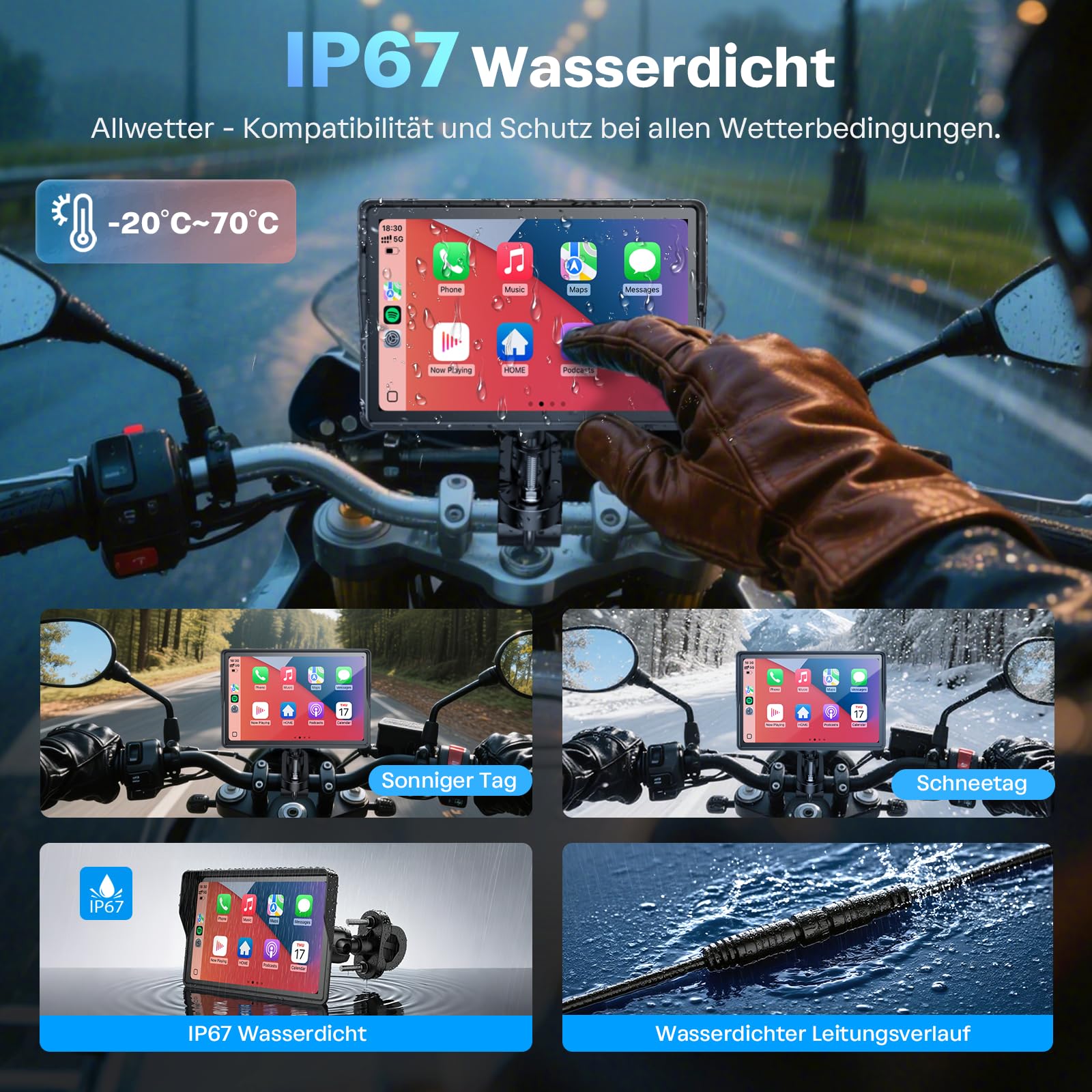 WonVon 5 Zoll Motorrad Carplay Display Motorrad Navigationsgeräte mit Motorrad Navi CarPlay & Android Auto Wasserdicht Motorräder Display mit Bluetooth Sprachassistenten Magnetische Halterung