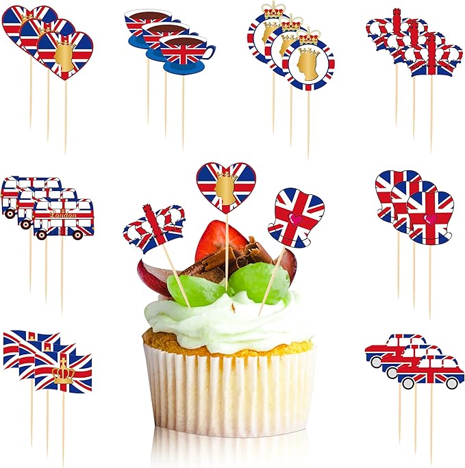 24 Pcs King Charles Coronation Decorations Cake Toppers,2023 Union Jack