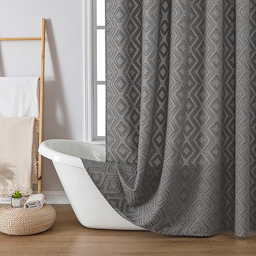 Chyhomenyc Diamo Grey Shower Curtains - Geom Tufted Textured Heavy Duty Thick Fabric Shower Curtains, 280G/M Luxury Weighted Cloth Bath Curtain Set with 12 Plastic Hooks, 72" W x 72" L