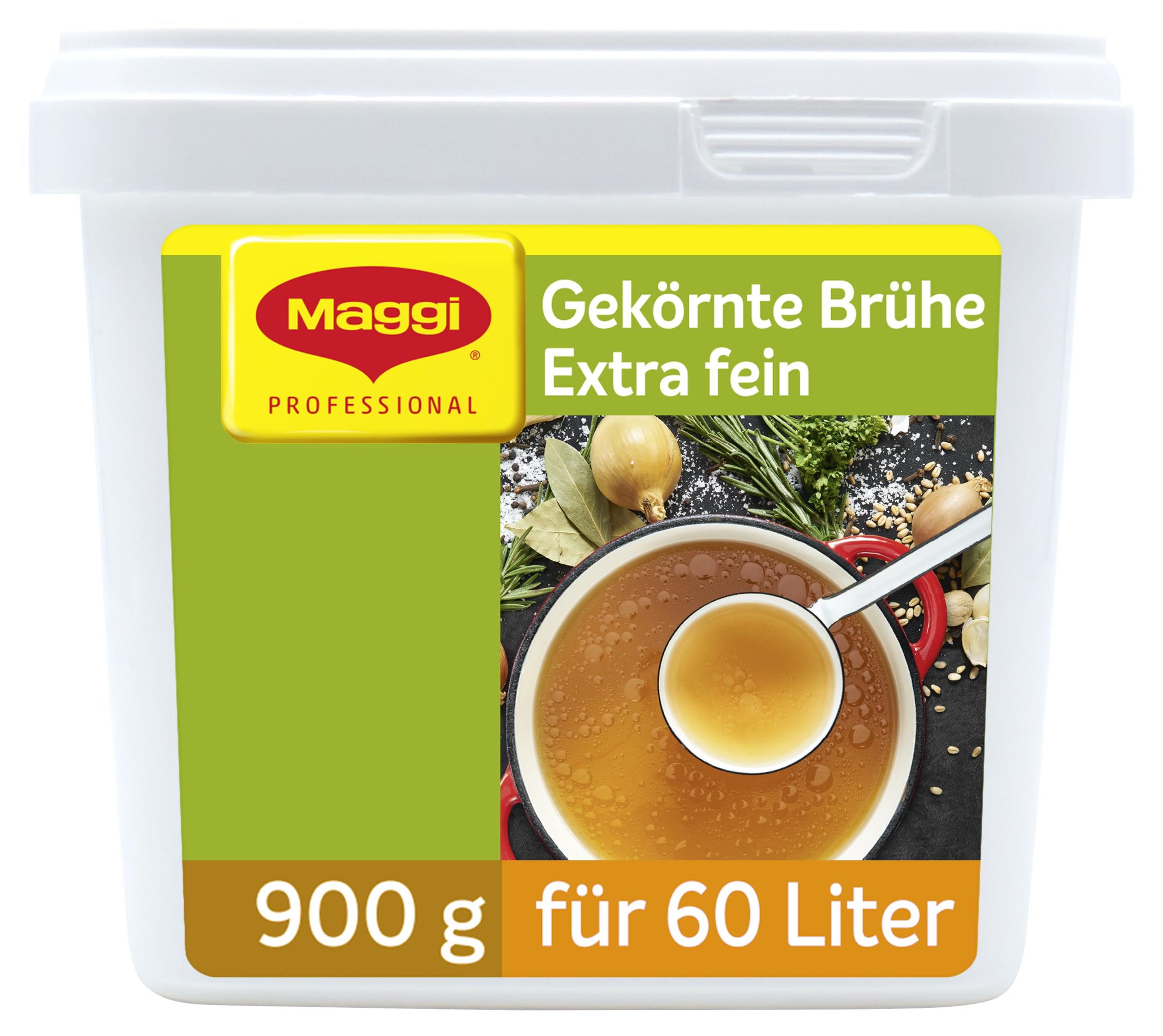 MAGGI Professional Gekörnte Brühe Extra fein, vegan, sofort löslich, Ergiebigkeit 60L, 1er Pack (1 x 900g GastroBox)