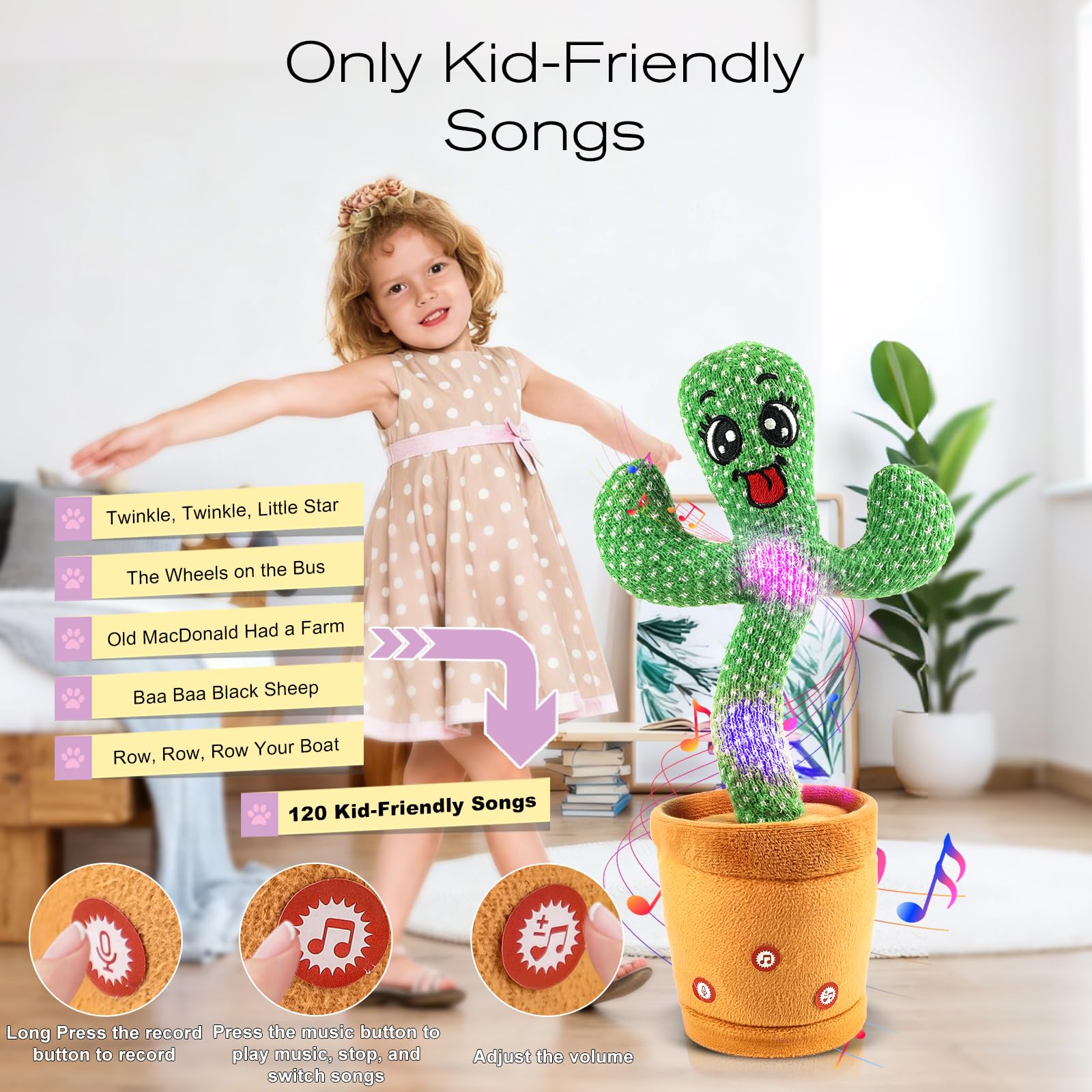 Cactus parlante danzante per bambini, cactus cantante con 120 canzoni+danza+registrazione+LED, imitazione registrazione cactus giocattoli regalo per bambini 0-6 6-12 mesi (style7)