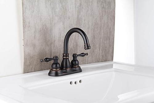 Miniatura 3 de Derengge F-450-JM ORB Grifo de lavabo de baño de dos manijas de bronce aceitado con montaje de drenaje emergente, cumple con cUPC NSF AB1953