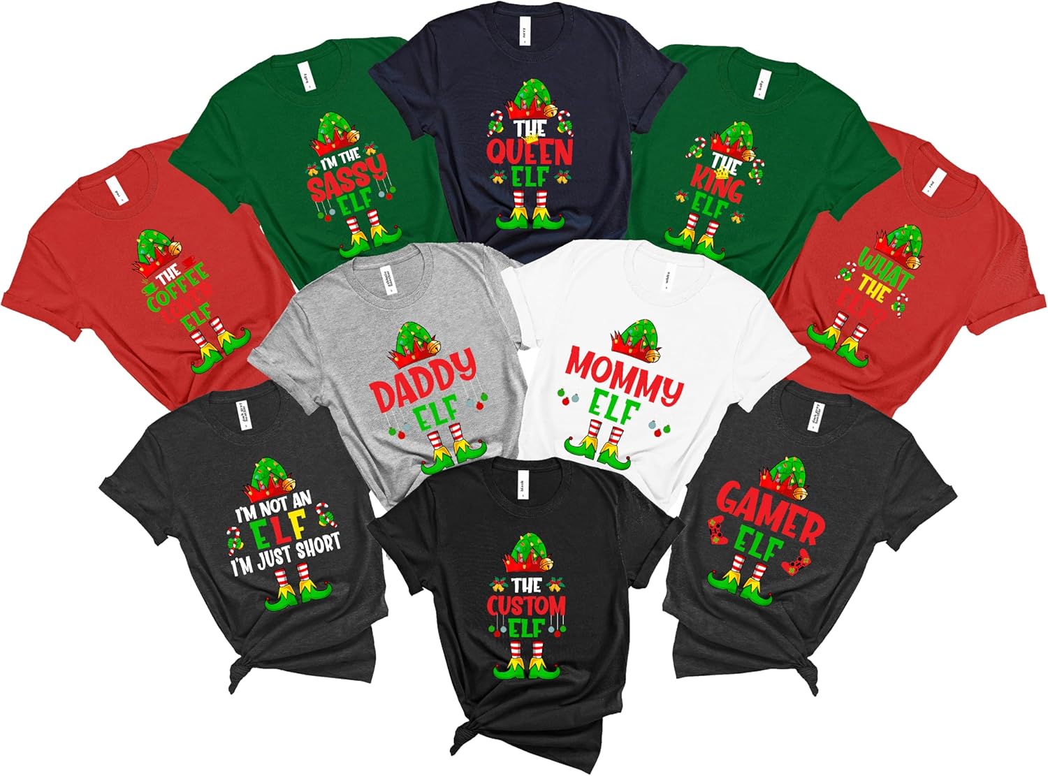 Matching Christmas Elf T-Shirt Set | Funny Family Matching Shirts | Holiday Group Outfit | Mommy Daddy Kids Custom Costume White