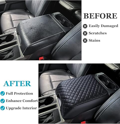 Miniatura 18 de Funda para reposabrazos de consola central para Ford F150 2015-2022, F250 F350 F450 F550 2017-2022, accesorios interiores de automóvil de piel