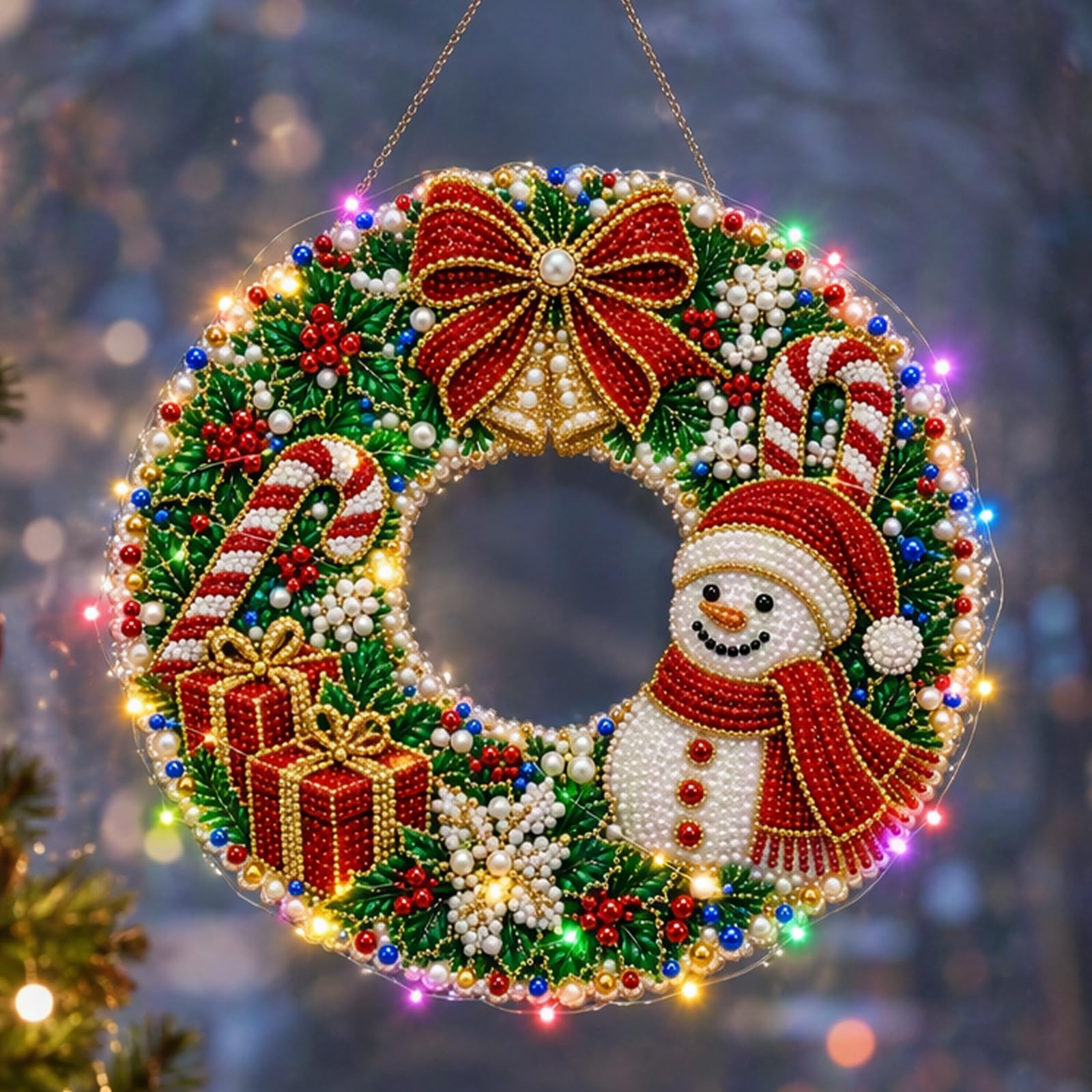 Weihnachts-LED-Kranz, Diamant-Kunstgemälde, Kunstwerk-Bastelset,