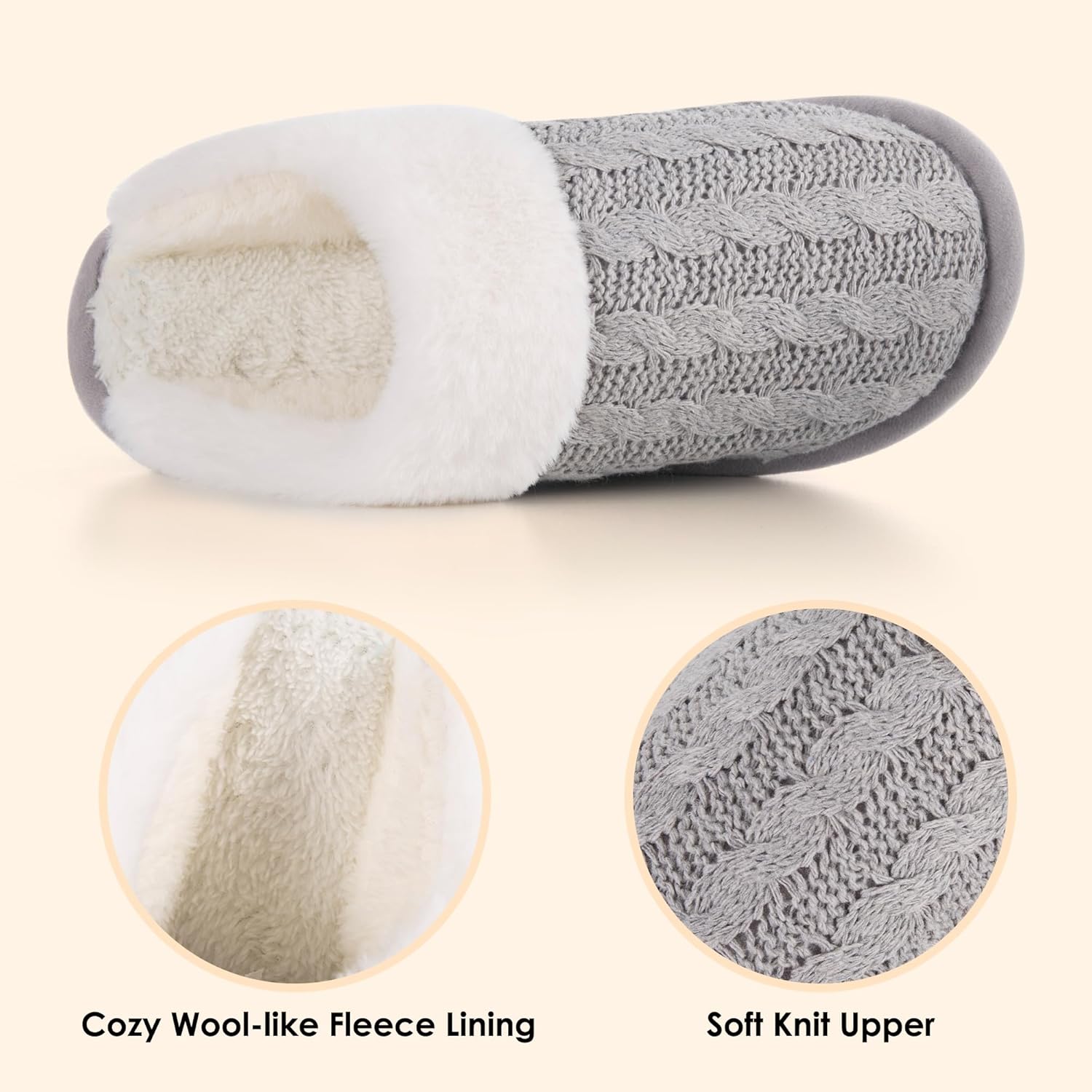 Winter Fuzzy Slippers for Women,Cozy Memory Foam House Shoes Soft Cable Knit Non-Slip Indoor Slippers - Image 7