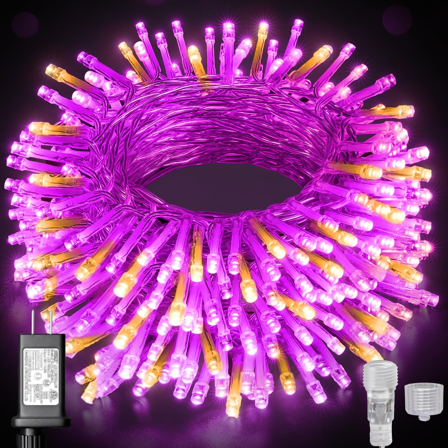HAILI XMGQ 300 luci LED per Halloween, 300 m, per esterni, con 8 modalità di illuminazione, per Halloween, albero, feste, patio, decorazione della casa (viola arancione)
