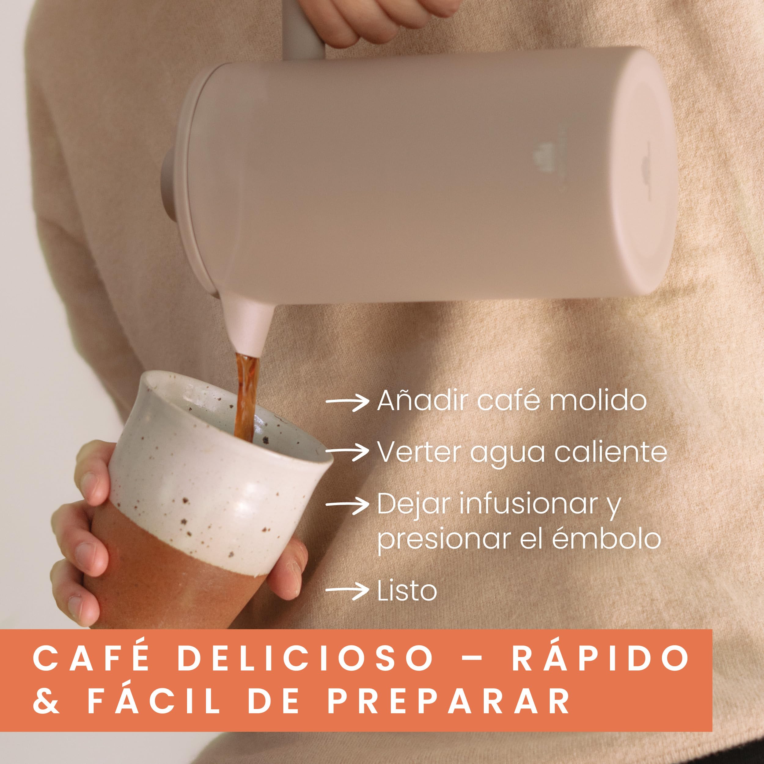 Groenenberg Pack ahorro 2 | Cafetera francesa Earth 600ml + Molinillo de café manual | Prensa francesa (acero inox) con filtros de repuesto