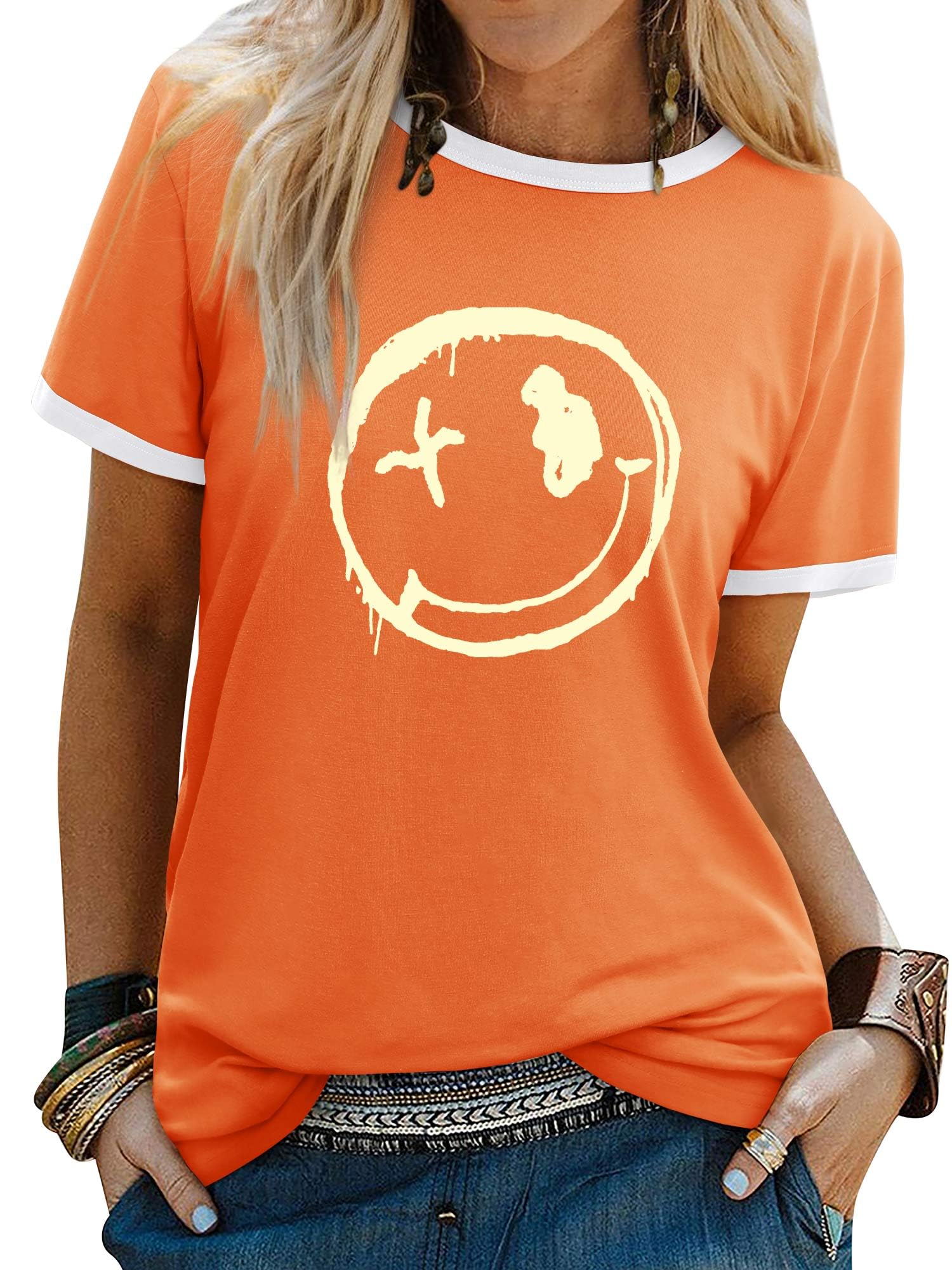 WIEIYM Tshirt Damen Oberteile Kurzarm Tshirts Sommer Damen T-Shirt Rundhals Hemd Leichtes Shirt Gedruckt Lässig Tee Tops Bluse