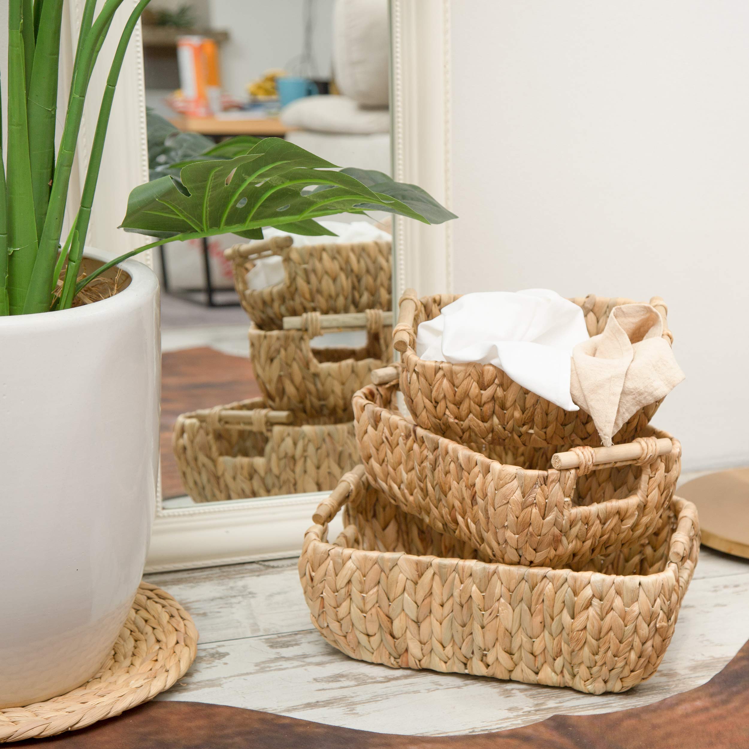 Water Hyacinth Wicker Storage Baskets for Organizing, Wicker Baskets