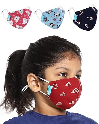 MAPLE Cotton Reuseable Face Mask (Multicolor, Without Valve, Pack of 4) for Kids