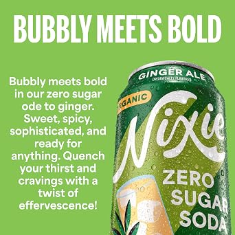 Nixie Organic Zero Sugar Soda, Ginger Ale, 0 Sugar, 0 Calories, Healthy Soda Pop, Non-GMO, Caffeine Free, 12oz Can (1 Count)
