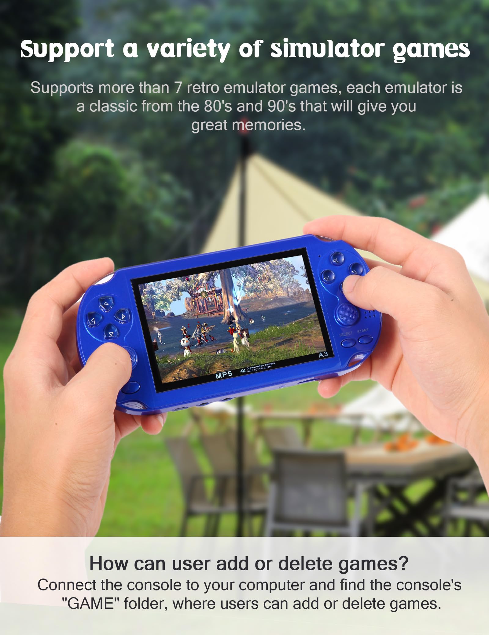 CZT Console de Jeux vidéo 4,3 Po 8 Go intégrée à 2100 Jeux gratuits pour Plusieurs simulateurs Console de Jeu Portable Vidéo/Musique Ebook Sortie TV Le Jeu Peut être archivé Cadeaux de Noël