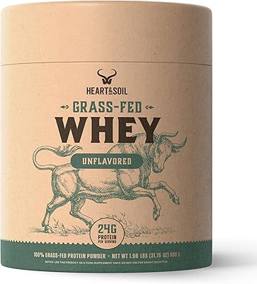 HEART & SOIL 100% Grass Fed Protein Powder &ndash; Single Ingredient: Whey Protein Concentrate - UNFLAVORED &ndash; Cold-Processed to Preserve Nutrients &ndash; 24g of Pure Grass Fed Whey Per Serving &ndash; 2lbs