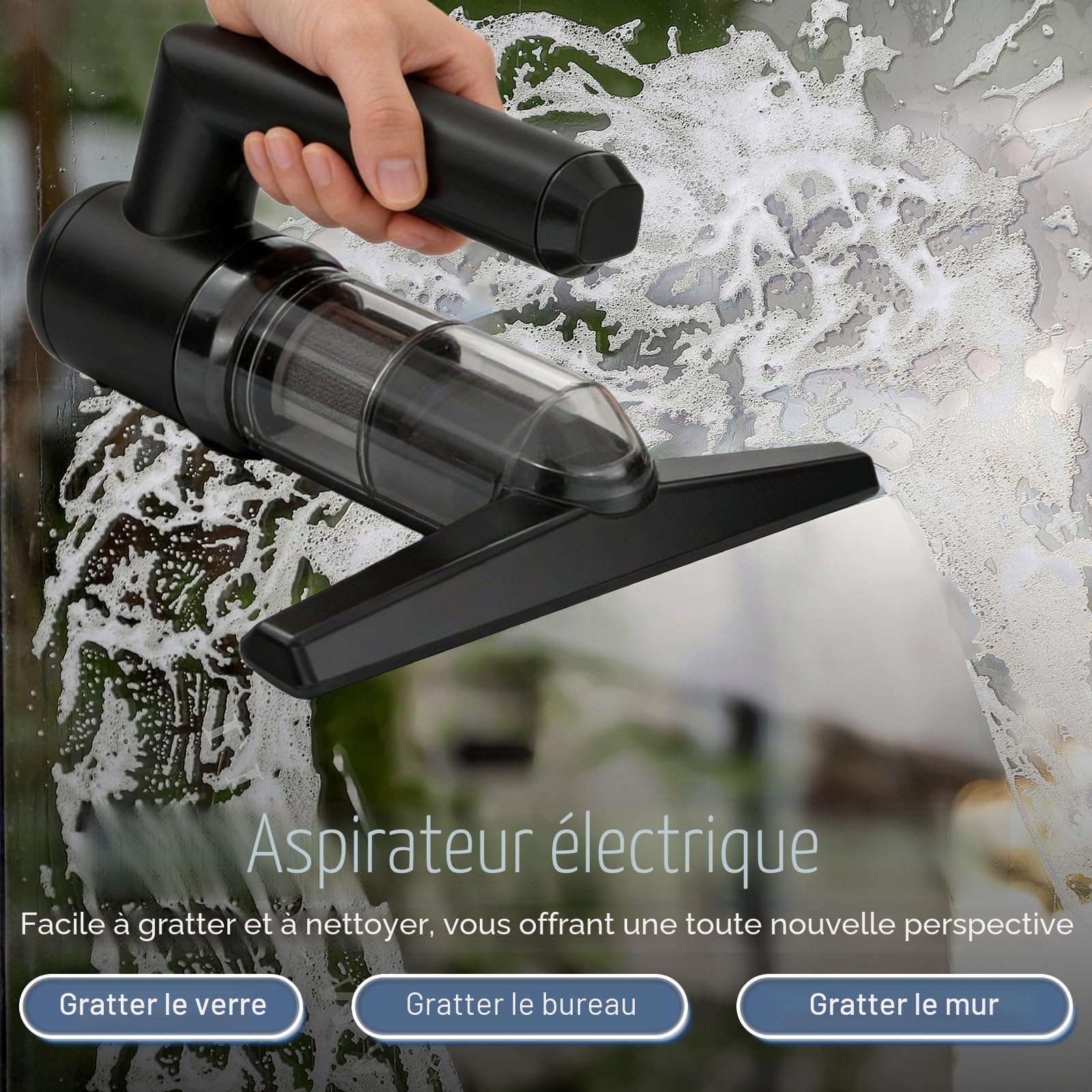 Nettoyeur De Vitre Sans Fil avec Reservoir 100 Ml et 30 Min Dautonomie Lave Vitre Electrique Pratique et Leger Aspirateur Vitre Rechargeable pour Vitres Miroirs Portes de Douche et Surfaces Lisses