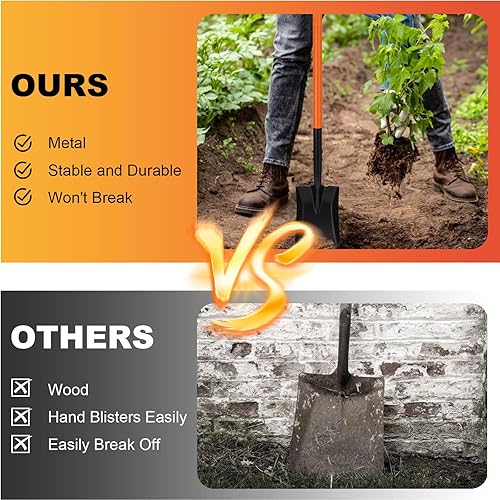 Miniatura 2 de Pala cuadrada pequeña de 43.3 pulgadas, pala pequeña con mango de metal, herramienta de jardín para camping, agricultura, jardinería, excavación,