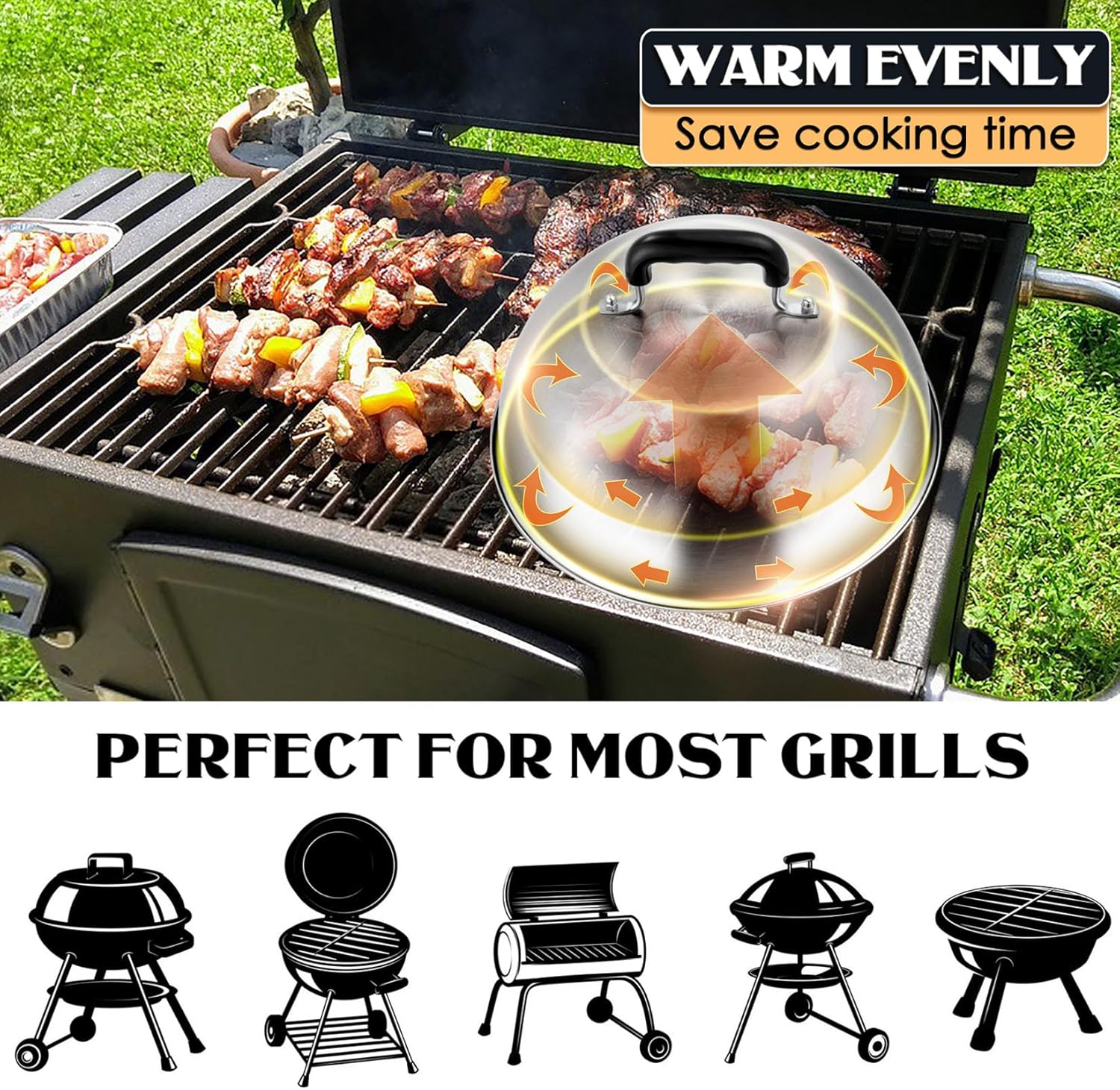 Cheese Melting Dome & Burger Press Kit, Joyfair 12” Basting Cover with Cast Iron Grill Press for Bacon, Griddle Accessories for Outdoor BBQ Flat Top Grilling Teppanyaki Kitchen Steaming (Round)