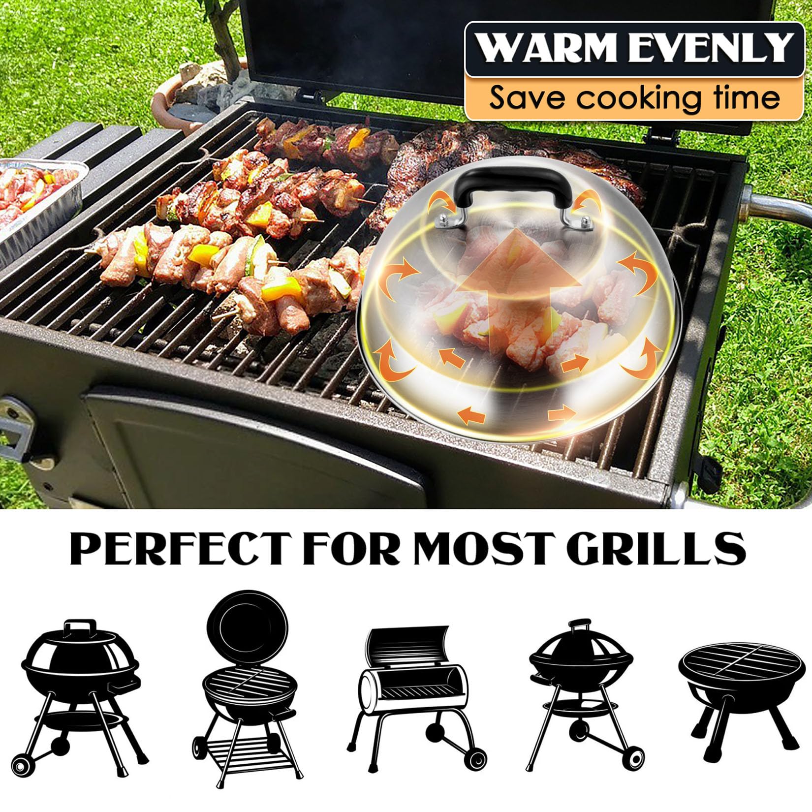 Joyfair 30,5 cm Schmelzkuppel & 17,8 cm Burgerpresse Kit, Backabdeckung mit Gusseisen-Grillpresse für Käse, Burger, Speck, robustes Grillzubehör für Outdoor-Grillen, flache Oberseite,